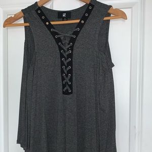 Lace up long sleeve tee with shoulder cutouts